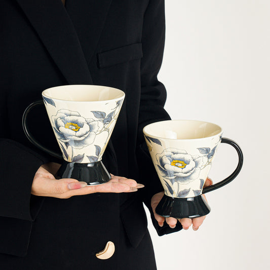 Ceramic Peony Mug, High-End Coffee Cup, Original Design Water Cup, Sophisticated Office Mug, Home Use Tea Cup