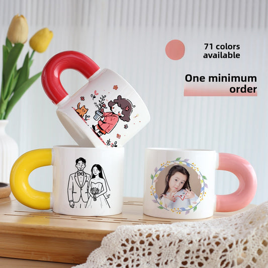 Custom Photo Mug - Cute Fat-Handle Cup (Personalized Couple & Kids Gift)