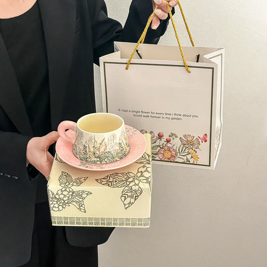 Vintage Bellflower Ceramic Coffee Cup and Saucer Set - Elegant High-End Tea Mug for Women, Afternoon Tea Gift