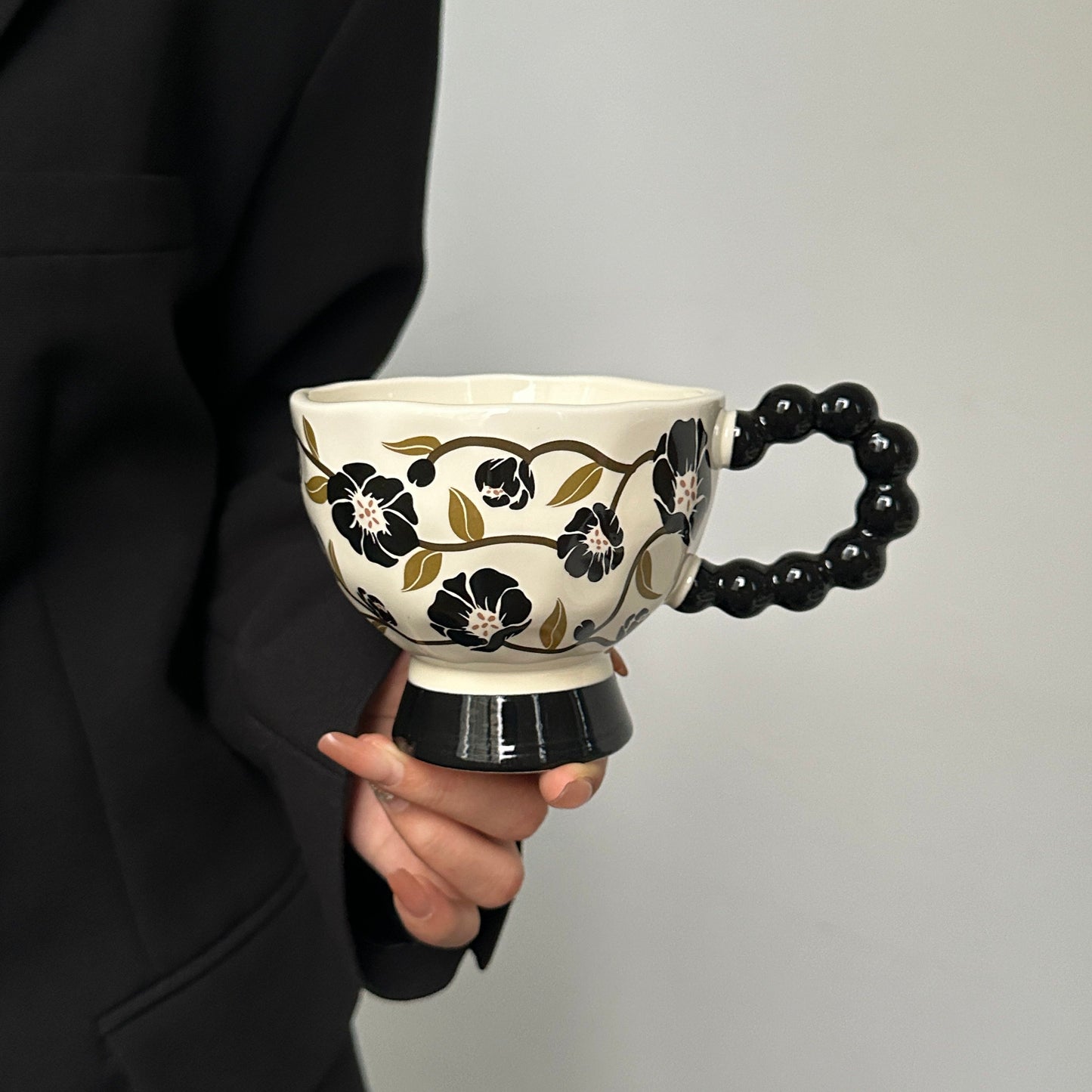 Elegant French High-Stem Ceramic Mug - Luxe Minimalist Coffee & Breakfast Cup for Women