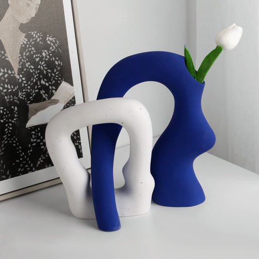 Unique Ceramic Irregular Vase | Sculptural Art Decor for Living Room, TV Stand, Bar Cart | Modern Home Accents for Tabletop Display