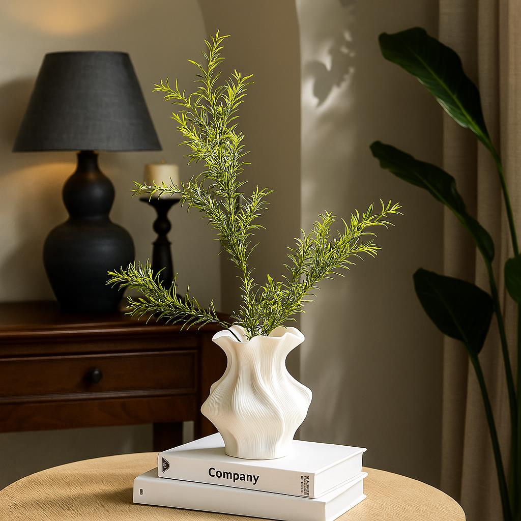 Creative Nordic Ceramic Vase - Textured Decorative Figurine for Living Room, Foyer, Table & Office (For Hydroponics, Dried Flowers & Artificial Plants)