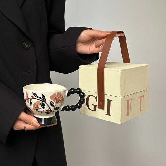 Elegant French High-Stem Ceramic Mug - Luxe Minimalist Coffee & Breakfast Cup for Women