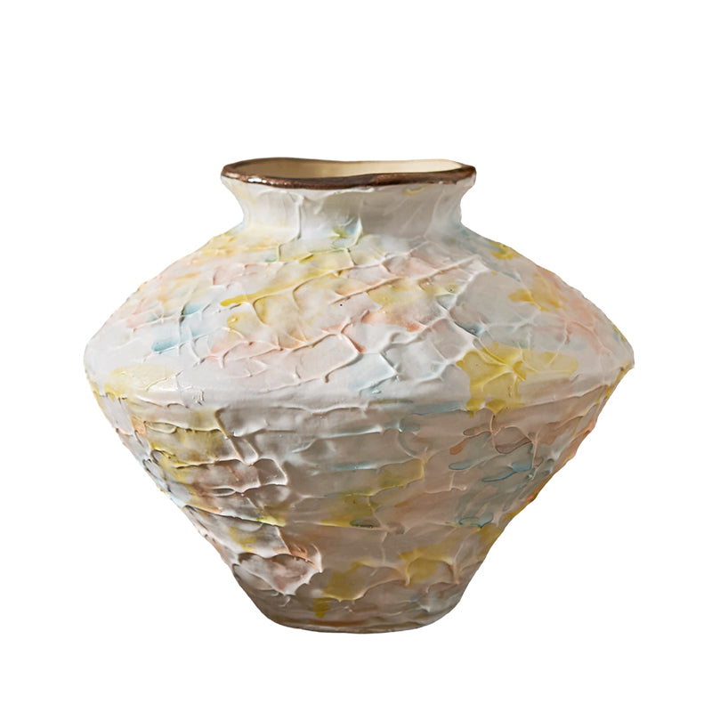 French Style Cream Ceramic Vase - Elegant Relief Decorative Vase for Living Room, Table & Office (For Hydroponics, Fresh Flowers & Dried Flowers)