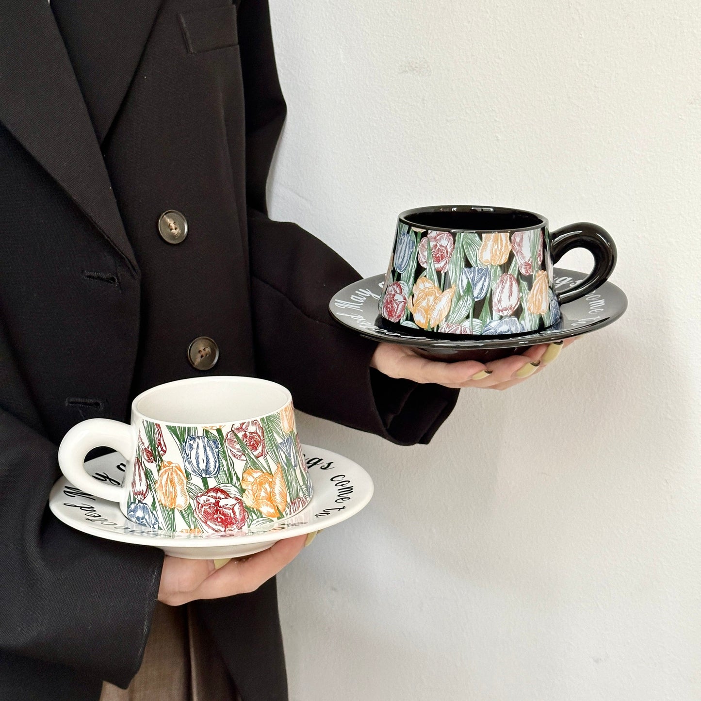 Designer Coffee Cup and Saucer Set - Elegant Afternoon Tea Latte Mug