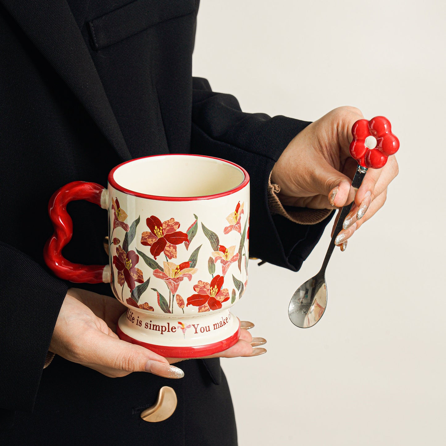 Elegant Floral Coffee Mug Gift Set - Premium Porcelain Tea Cup for Women, Birthday Gift Idea