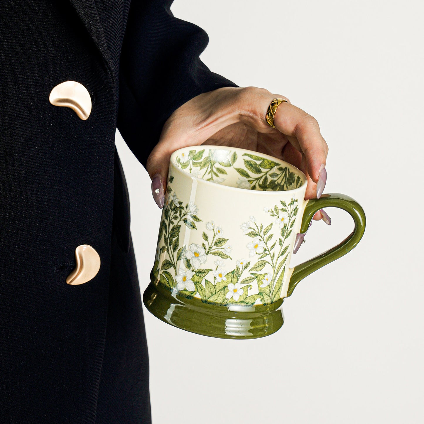 Lily of the Valley Flowering Mug - Coffee Cup with Lid, Breakfast Cereal Cup
