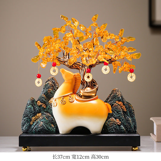 New Chinese Style Cabbage & Money Tree Figurine - Auspicious Living Room Decor for TV Stand, Foyer & Office (Perfect Gift for Housewarming & Business Opening)