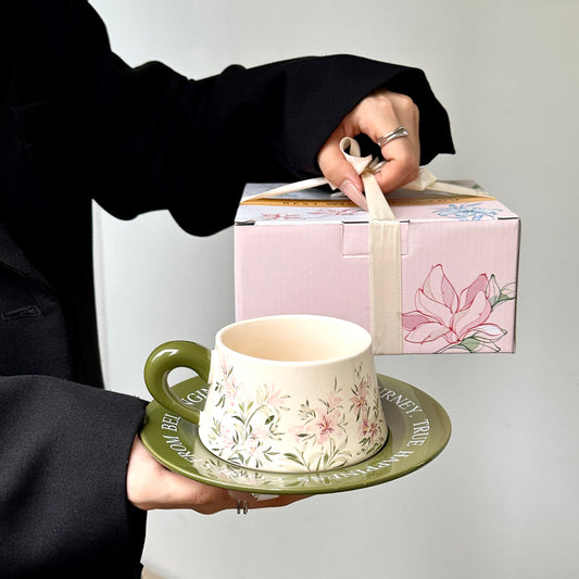 Bestie Gift Mug Set - Cute Ceramic Coffee Cup and Saucer, Perfect Corporate Gift for Women, Client Giveaway, Opening Party