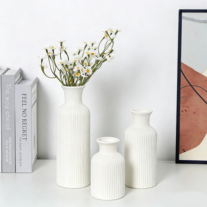 White Scandinavian Creative Ceramic Vase Set of 3 – Modern Decorative Flower Vases for Dry & Fresh Flowers, Tabletop Centerpiece for Dining Room & Living Room