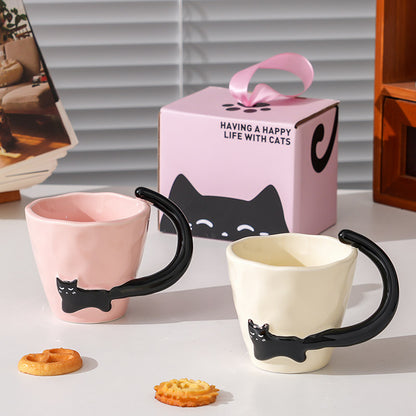 Cat Design Ceramic Mug - High-End Coffee & Breakfast Cup for Home