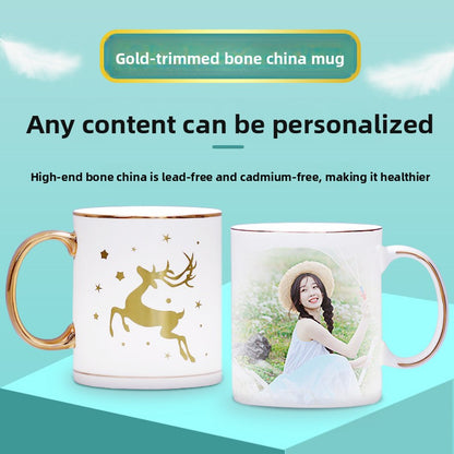 Premium Custom Print Mug - DIY Trendy Ceramic Coffee Cup, Personalized with Logo, QR Code, or Photo, Fine Bone China Water Tumbler