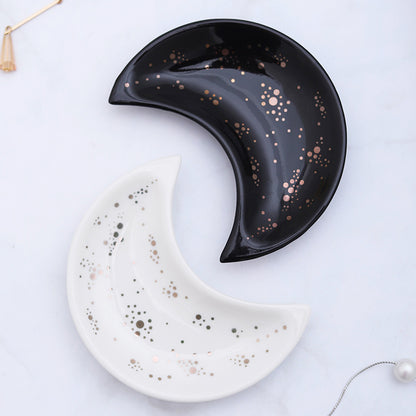 Nordic Style Ceramic Moon Trinket Dish - Creative Home Decorative Plate for Necklace and Ring Storage