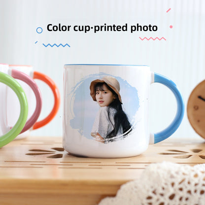 Vibrant DIY Photo Mug - Customizable White Ceramic Cup, Personalized Gift for Couples, Kids & Lovers