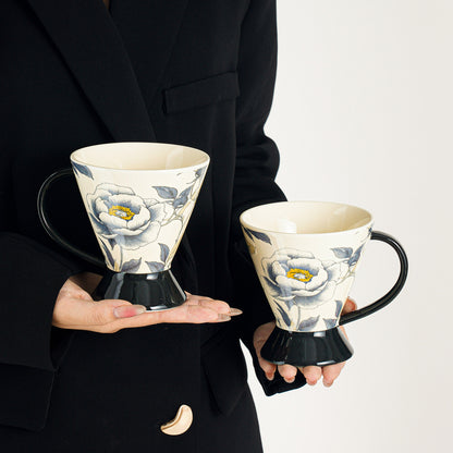 Ceramic Peony Mug, High-End Coffee Cup, Original Design Water Cup, Sophisticated Office Mug, Home Use Tea Cup
