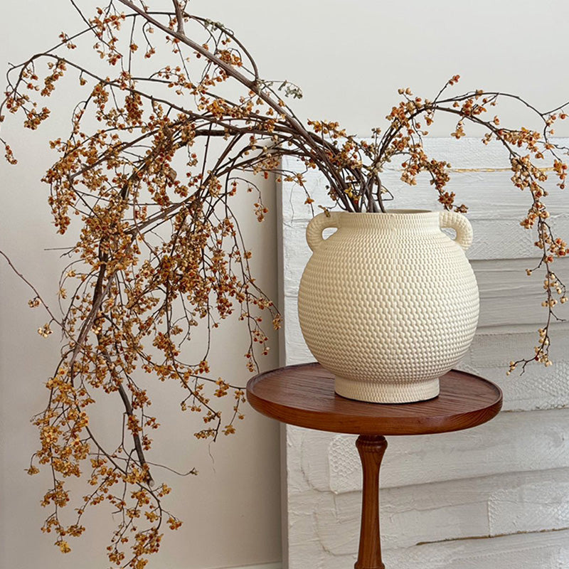 Double-Eared Ceramic Vase - Hydroponic Planter & Decorative Figurine for Home, Hotel, or Office Desk For Fresh, Dried Flowers & Artificial Plants