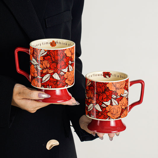 Peony High-End Ceramic Goblet - Large Capacity Coffee Mug for Women, Home & Afternoon Tea