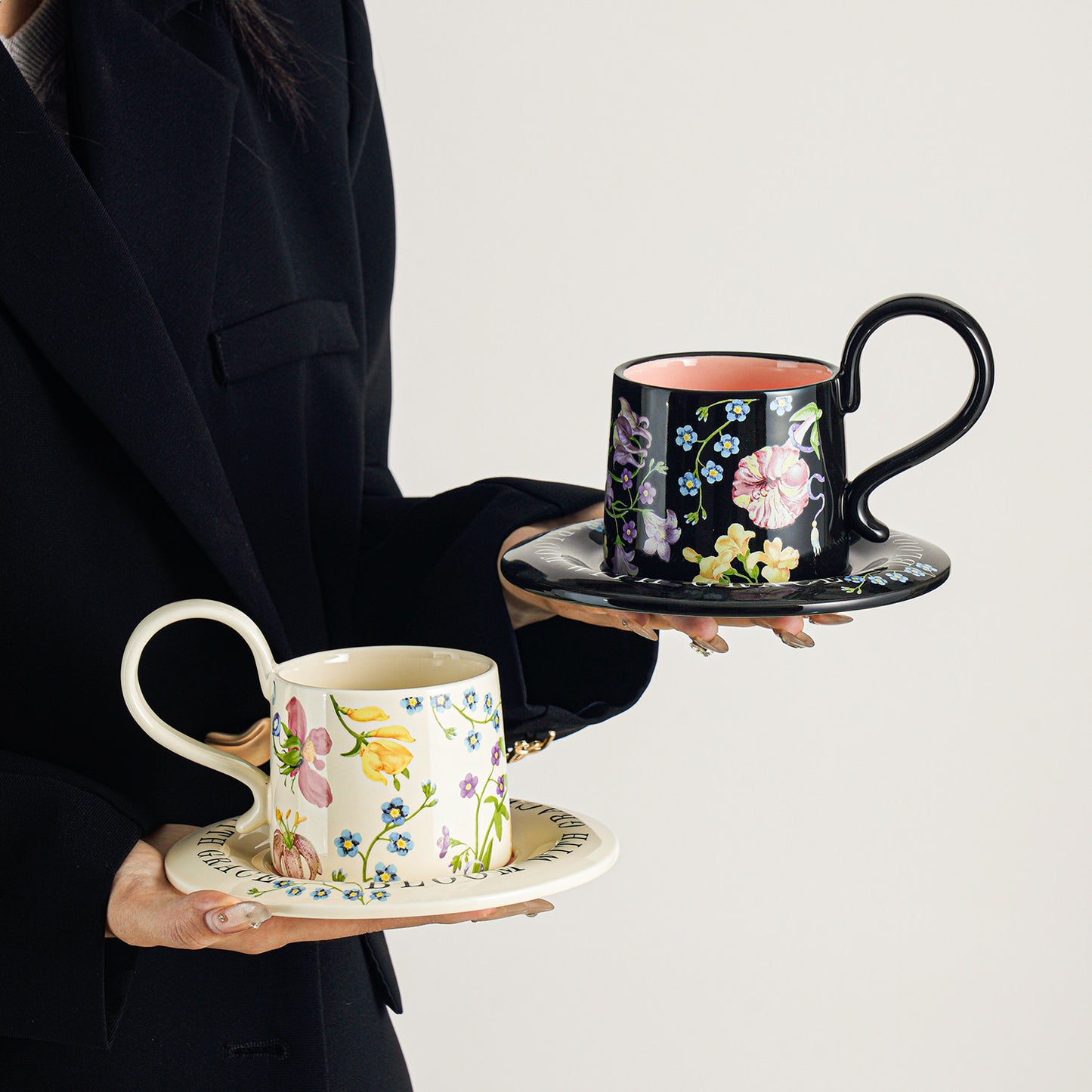 Luxury Handcrafted Latte Mugs with Saucer, Afternoon Coffee