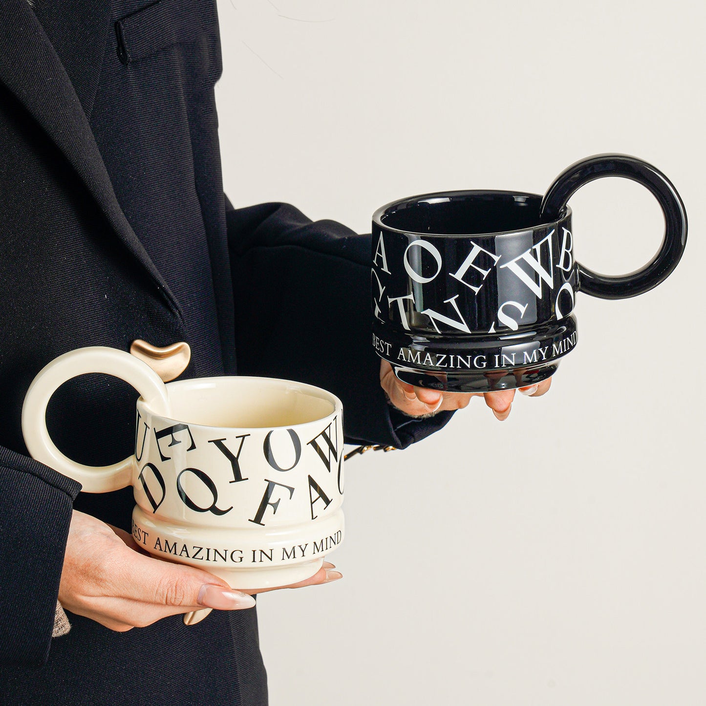 Elevated Couple Mug Set - Premium Delicate Ceramic Coffee Cup for Her, Home & Office Use