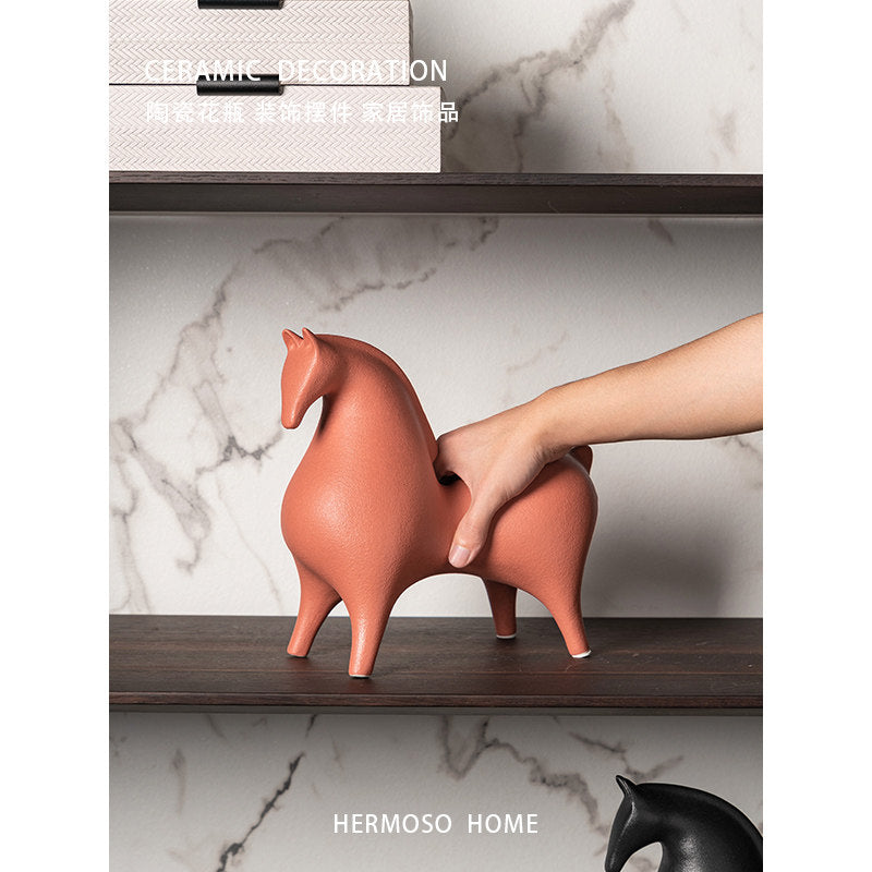 Red Horse Ceramic Ornament - Home Decor for Living Room, Study, or Bar Cabinet
