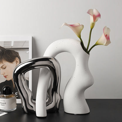 Unique Ceramic Irregular Vase | Sculptural Art Decor for Living Room, TV Stand, Bar Cart | Modern Home Accents for Tabletop Display