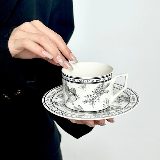 Elegant French Retro Afternoon Tea Set - Floral Coffee Cup and Saucer, Latte Mug