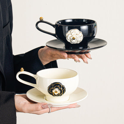 Luxury Vintage Camellia Ceramic Coffee Mug - Elegant High-End Tea Cup Set for Afternoon Latte