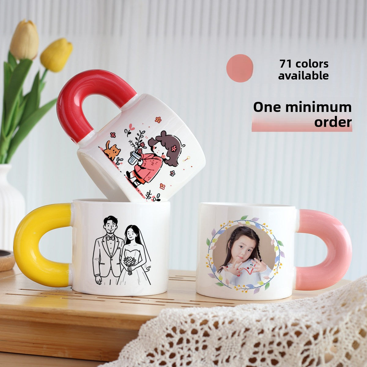 Custom Photo Mug - Cute Fat-Handle Cup (Personalized Couple & Kids Gift)