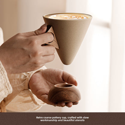 Vintage Ceramic Coffee Mug - Unique Funnel-Shaped Design, High-End & Aesthetic Tumbler for Latte & Cappuccino