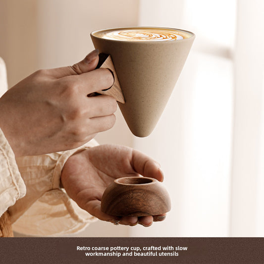 Vintage Ceramic Coffee Mug - Unique Funnel-Shaped Design, High-End & Aesthetic Tumbler for Latte & Cappuccino