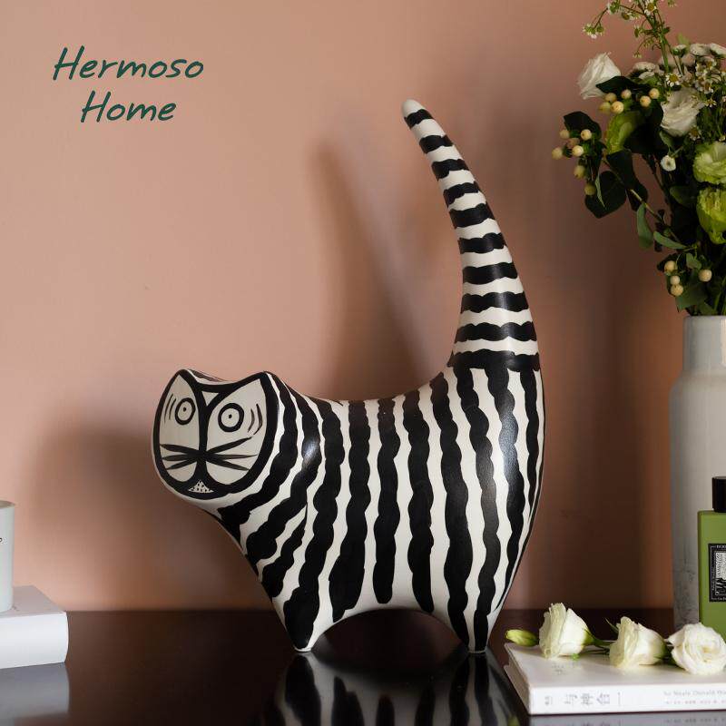 Upturned Tail Cat Ceramic Ornament - Home & Office Decor for TV Stand, Cabinet, or Bar