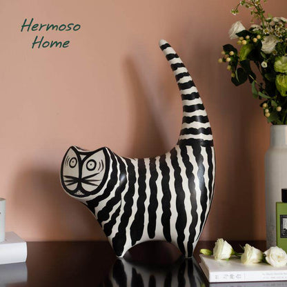 Upturned Tail Cat Ceramic Ornament - Home & Office Decor for TV Stand, Cabinet, or Bar