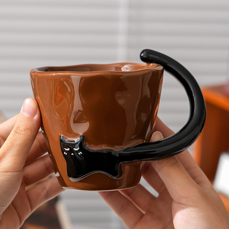 Cat Design Ceramic Mug - High-End Coffee & Breakfast Cup for Home