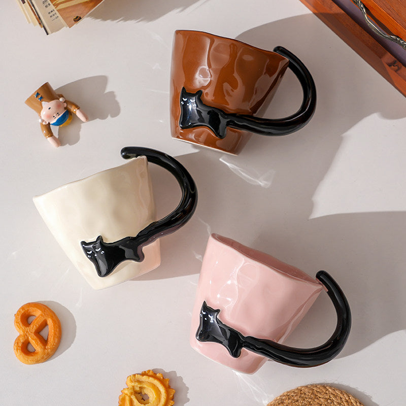 Cat Design Ceramic Mug - High-End Coffee & Breakfast Cup for Home