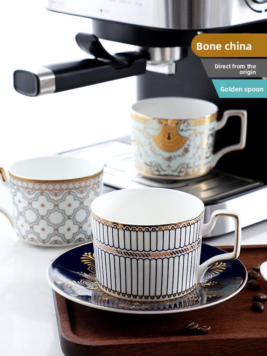 Luxury Bone China Coffee Cup and Saucer Set, Exquisite English Afternoon Tea Set, Ceramic Tea Set with Spoon