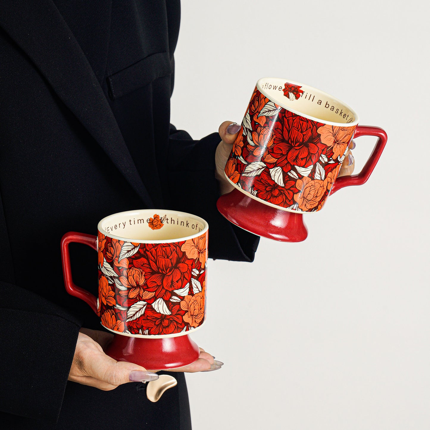 Peony High-End Ceramic Goblet - Large Capacity Coffee Mug for Women, Home & Afternoon Tea