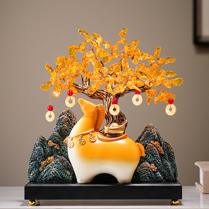 New Chinese Style Cabbage & Money Tree Figurine - Auspicious Living Room Decor for TV Stand, Foyer & Office (Perfect Gift for Housewarming & Business Opening)