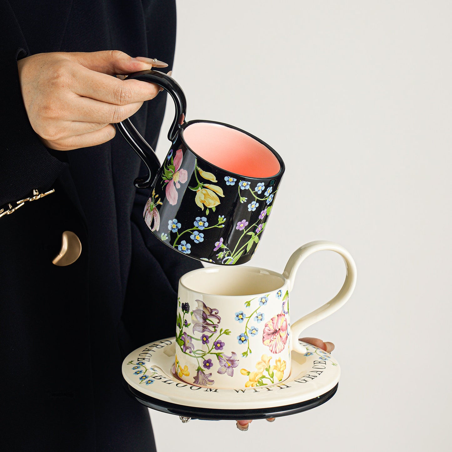 Luxury Handcrafted Latte Mugs with Saucer, Afternoon Coffee