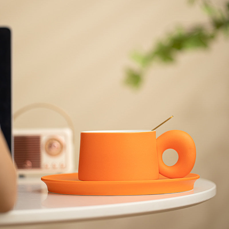 Minimalist Coffee Cup and Saucer Set - Luxury Ceramic Mugs for Home, Tea & Coffee, Private Customization Available