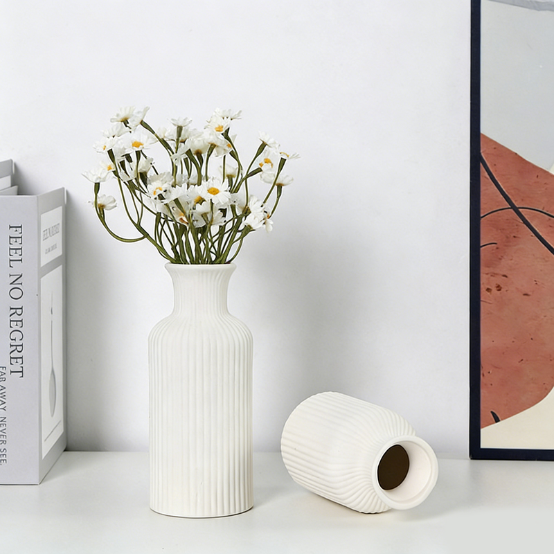 White Scandinavian Creative Ceramic Vase Set of 3 – Modern Decorative Flower Vases for Dry & Fresh Flowers, Tabletop Centerpiece for Dining Room & Living Room