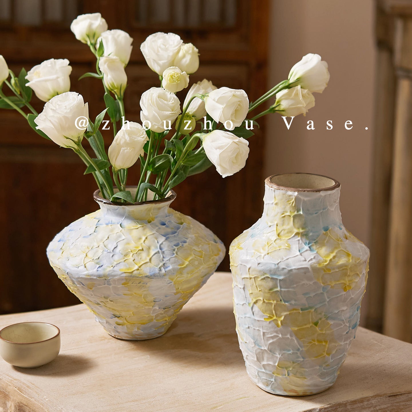 French Style Cream Ceramic Vase - Elegant Relief Decorative Vase for Living Room, Table & Office (For Hydroponics, Fresh Flowers & Dried Flowers)