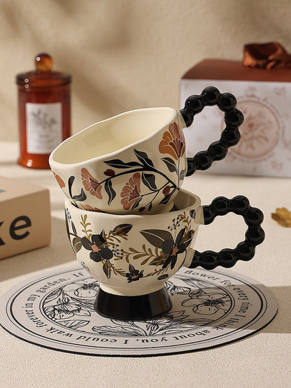 Elegant French High-Stem Ceramic Mug - Luxe Minimalist Coffee & Breakfast Cup for Women