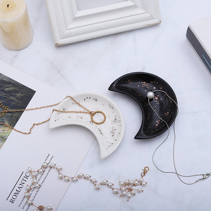 Nordic Style Ceramic Moon Trinket Dish - Creative Home Decorative Plate for Necklace and Ring Storage