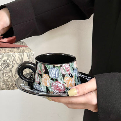 Designer Coffee Cup and Saucer Set - Elegant Afternoon Tea Latte Mug