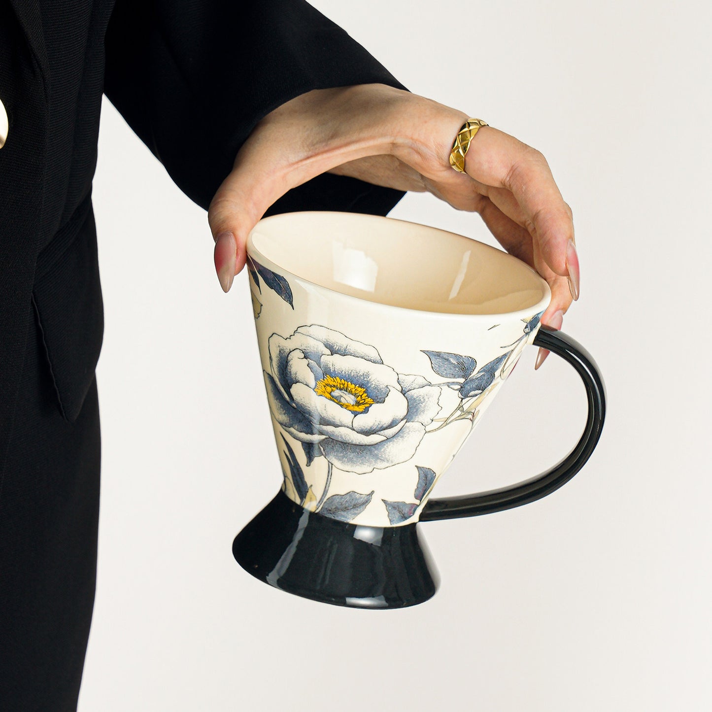 Ceramic Peony Mug, High-End Coffee Cup, Original Design Water Cup, Sophisticated Office Mug, Home Use Tea Cup