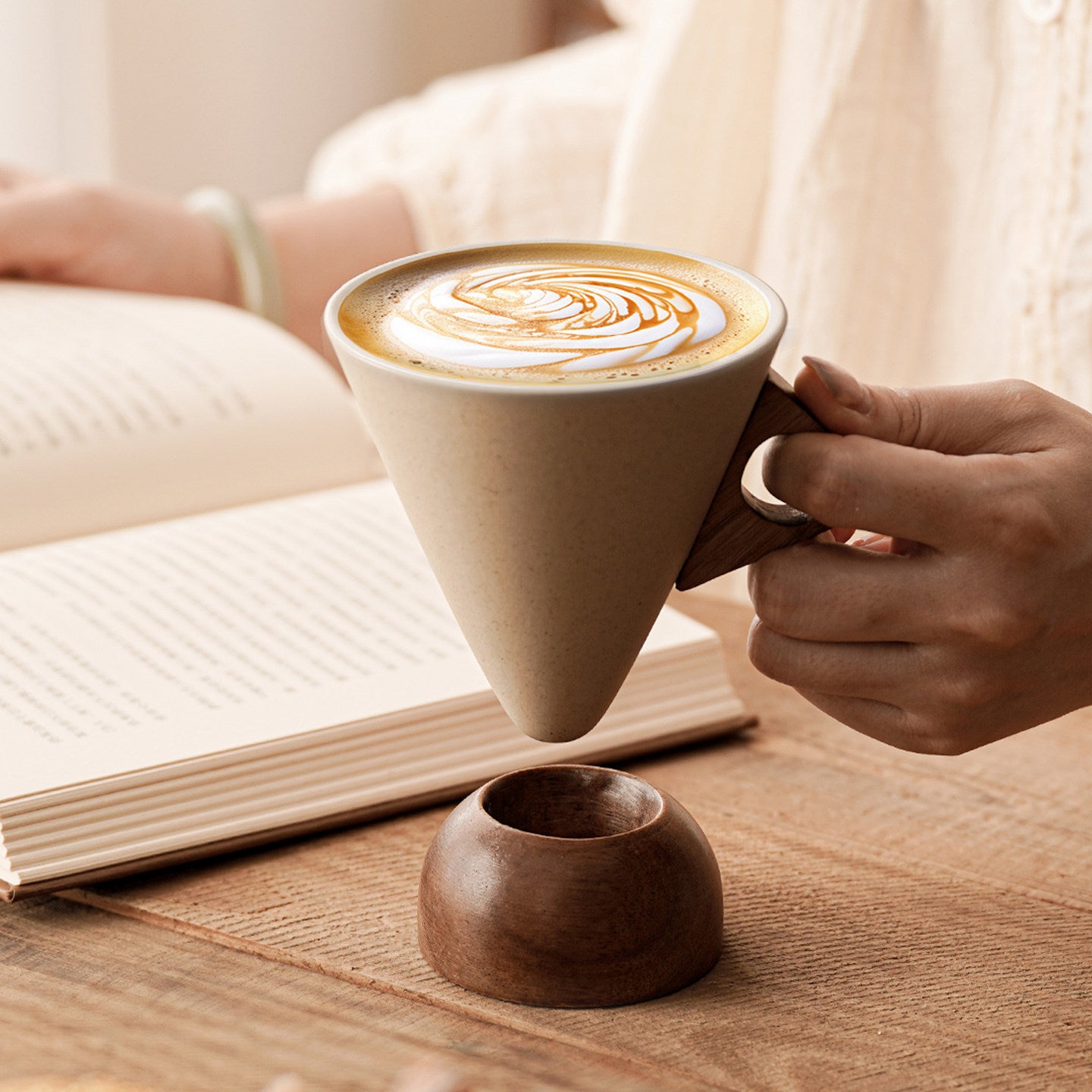 Vintage Ceramic Coffee Mug - Unique Funnel-Shaped Design, High-End & Aesthetic Tumbler for Latte & Cappuccino