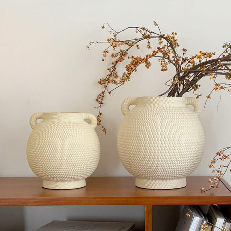Double-Eared Ceramic Vase - Hydroponic Planter & Decorative Figurine for Home, Hotel, or Office Desk For Fresh, Dried Flowers & Artificial Plants
