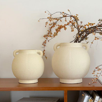 Double-Eared Ceramic Vase - Hydroponic Planter & Decorative Figurine for Home, Hotel, or Office Desk For Fresh, Dried Flowers & Artificial Plants