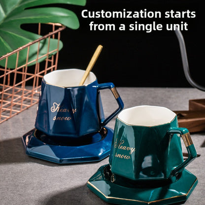 Premium Ceramic Mug with Lid and Spoon - Customizable Coffee Cup, Tea Cup, or Water Tumbler for Men and Women, Perfect for Couples, Personalized with Logo