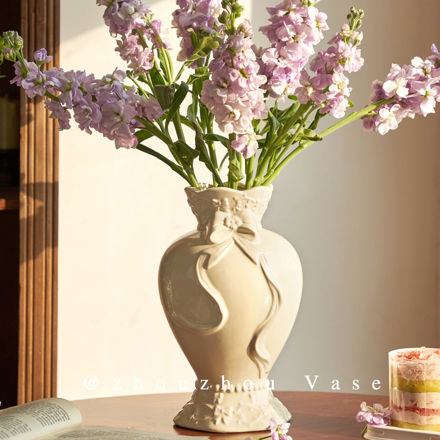 French Style Cream Ceramic Vase - Elegant Relief Decorative Vase for Living Room, Table & Office (For Hydroponics, Fresh Flowers & Dried Flowers)
